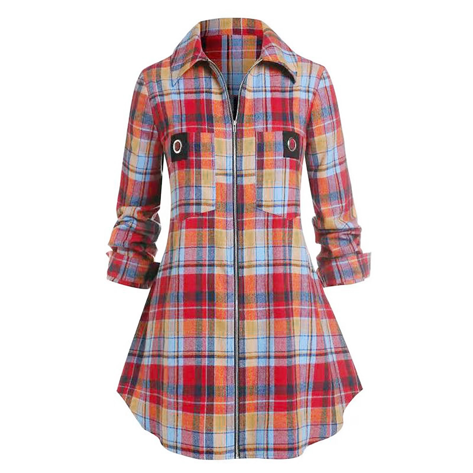 Winter Clothing For Women - Vestido camisa de manga comprida xadrez