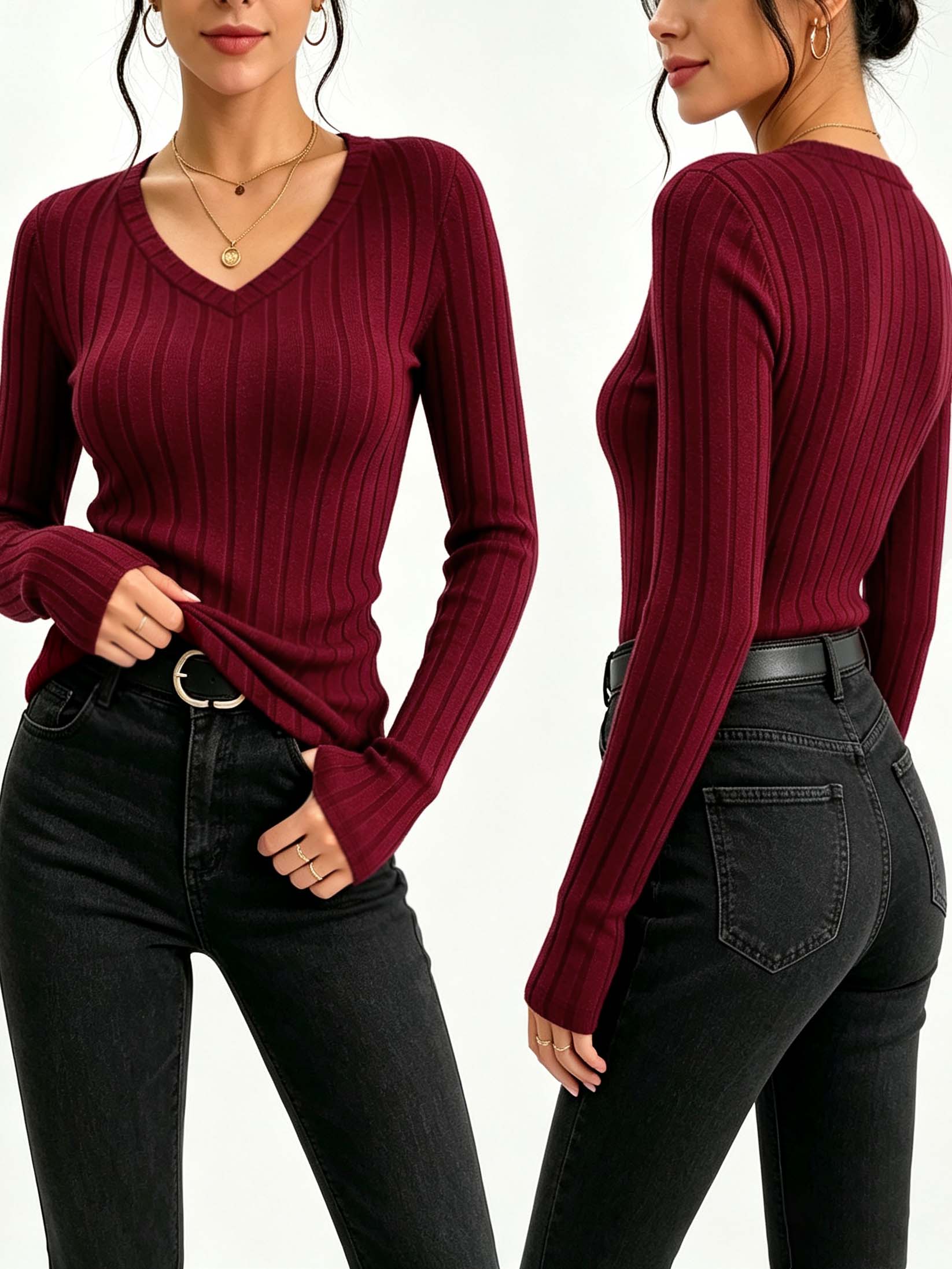 Winter Clothing For Women - Camiseta Feminina de Malha Canelada com