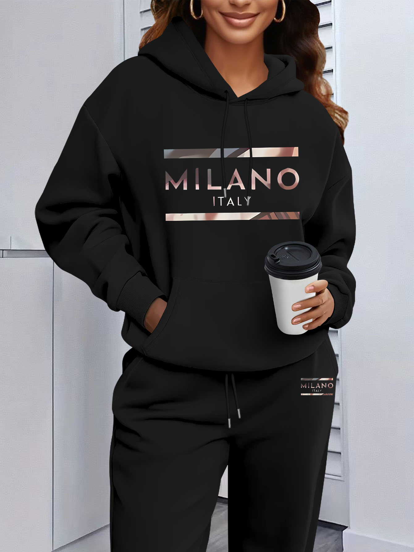 Winter Clothing For Women - Conjunto de Moletom Feminino com Capuz