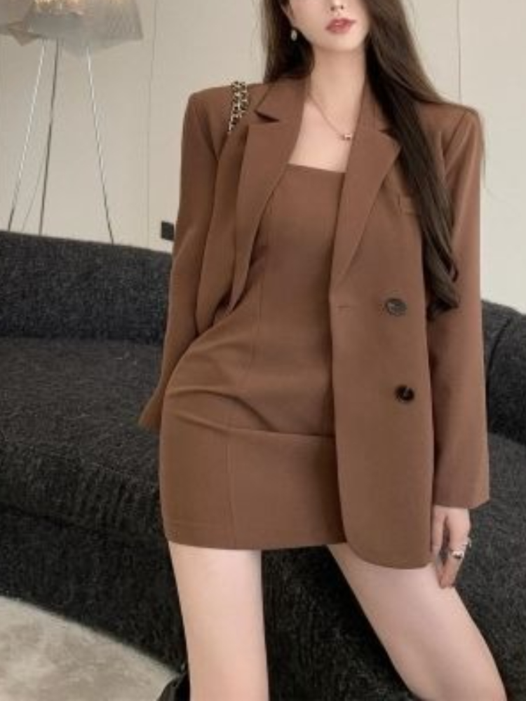 Winter Clothing Pk - Outono inverno marrom elegante 2 peça