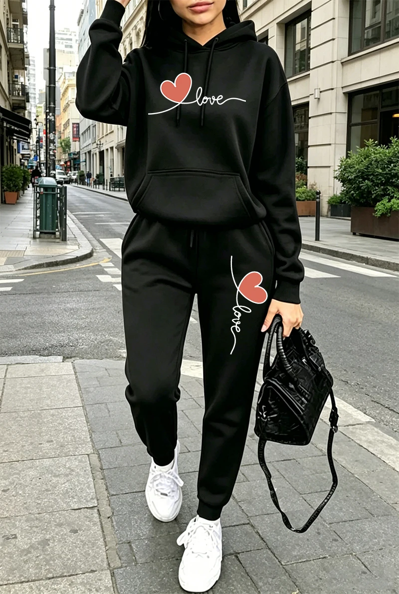 Winter Clothing For Women - Conjunto de Moletom Feminino Estampado Casual